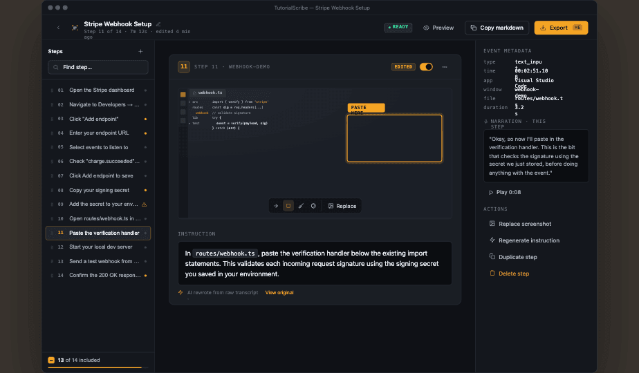 Step editor screen